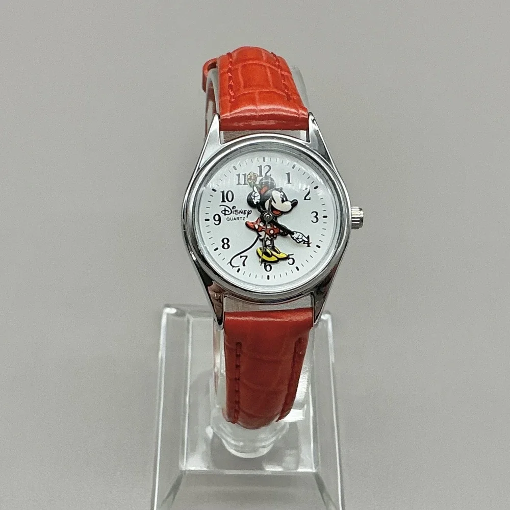 Disney Parks Womens Watch White Dial Minnie Mouse Red Strap Quartz Analog